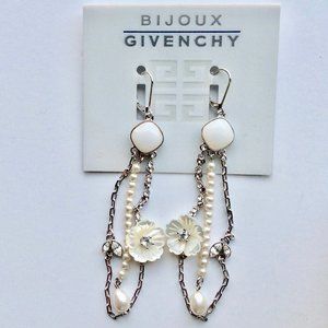 Givenchy Wht Mother Of Pearl Crystal Drop Earrings